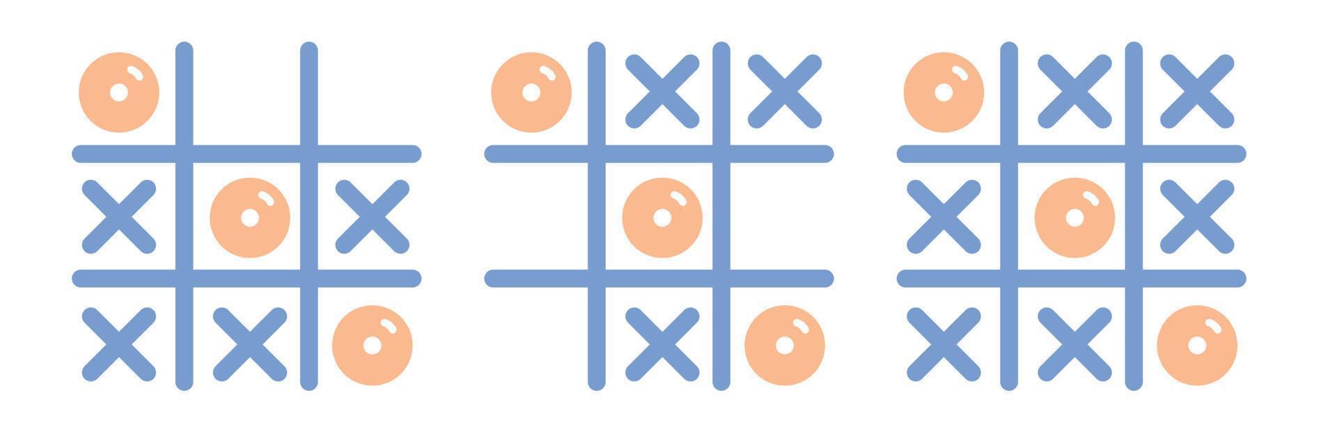 Tic tac toe set. Children game, strategy. Vector illustration on white background