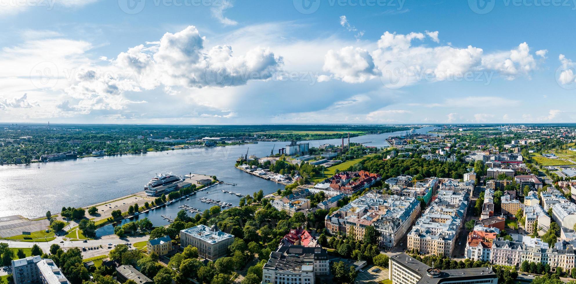 Close up panoramic view of the cathedral with Riga old town in the background. photo