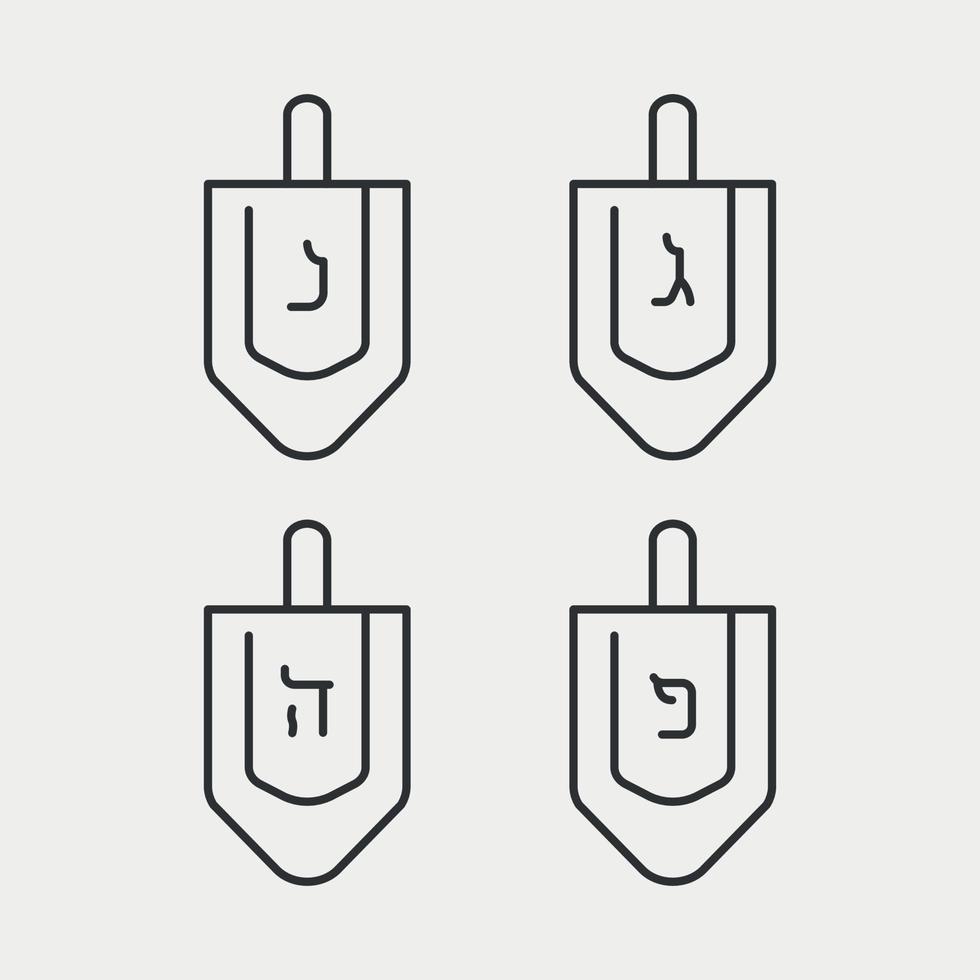 Dreidel line icon set. Hannukah Religion game. Jewish dreidel. Judaism symbol. Vector illustration