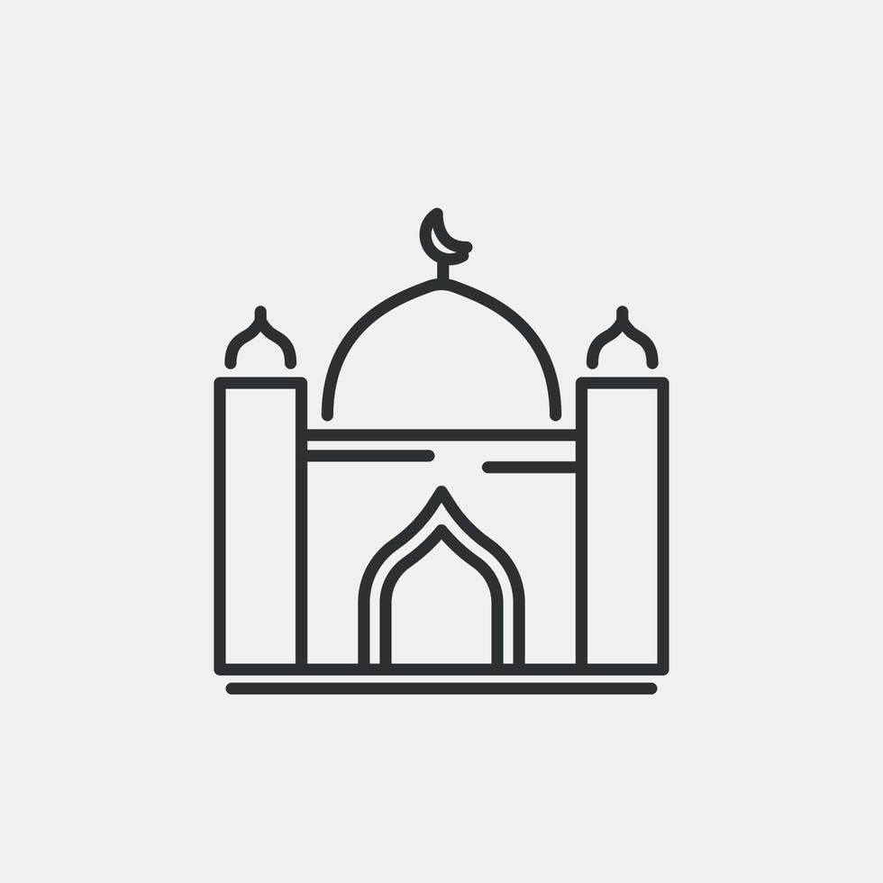 Arabic mosque and minaret icon. Islam religion Temple for God Allaha. Vector illustartion on white background editable stroke