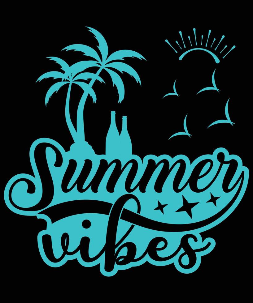 Summer Vibes With Palm Tree And champagne bottle Vector T-Shirt Design Template