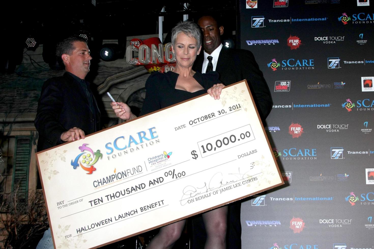 LOS ANGELES, OCT 30 - Malek Akkad, Jamie Lee Curtis at the sCare Foundation Halloween Launch Benefit at Conga Room, LA Live on October 30, 2011 in Los Angeles, CA photo
