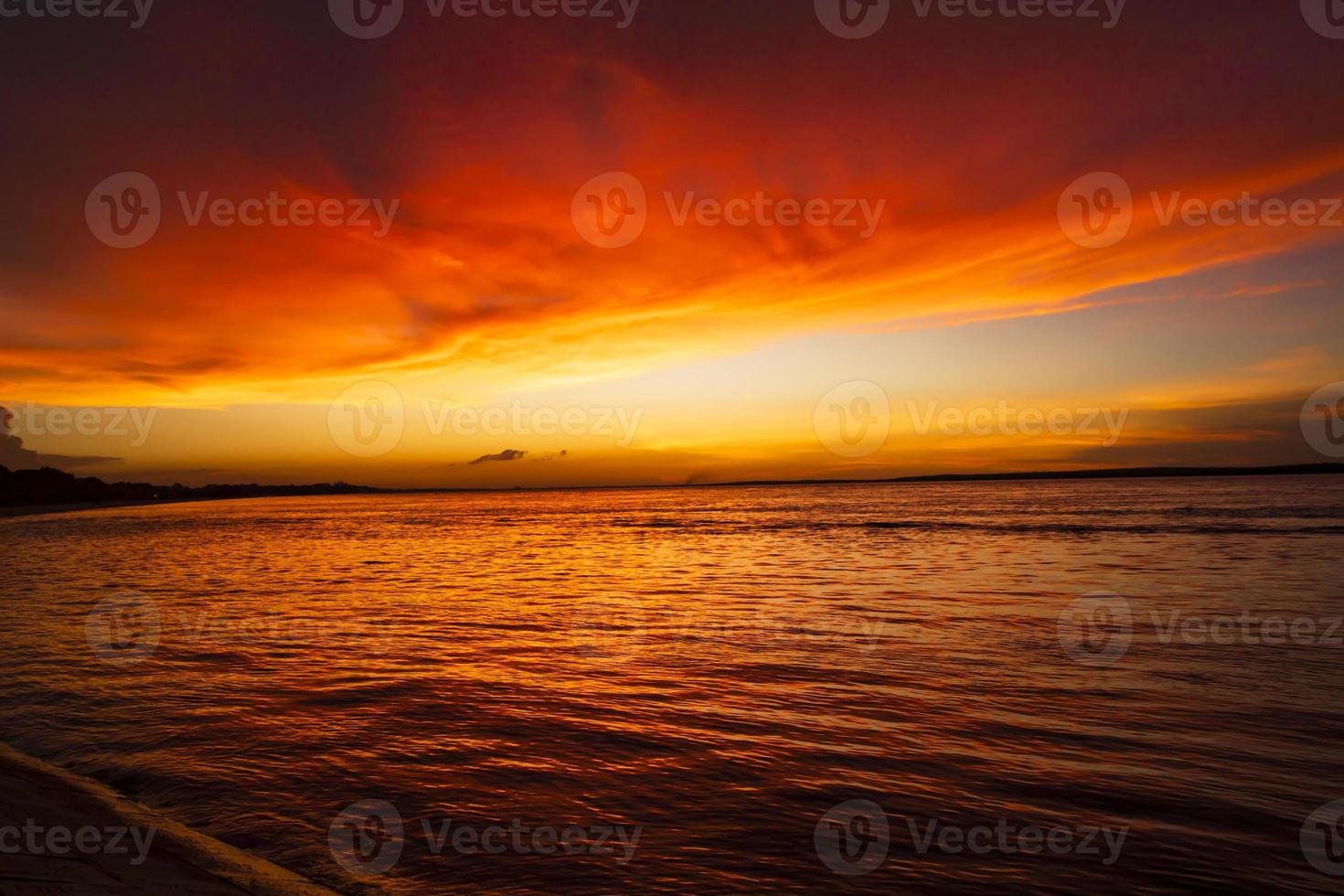 Beautiful  Scenic View Of Sea Against Orange Sky photo