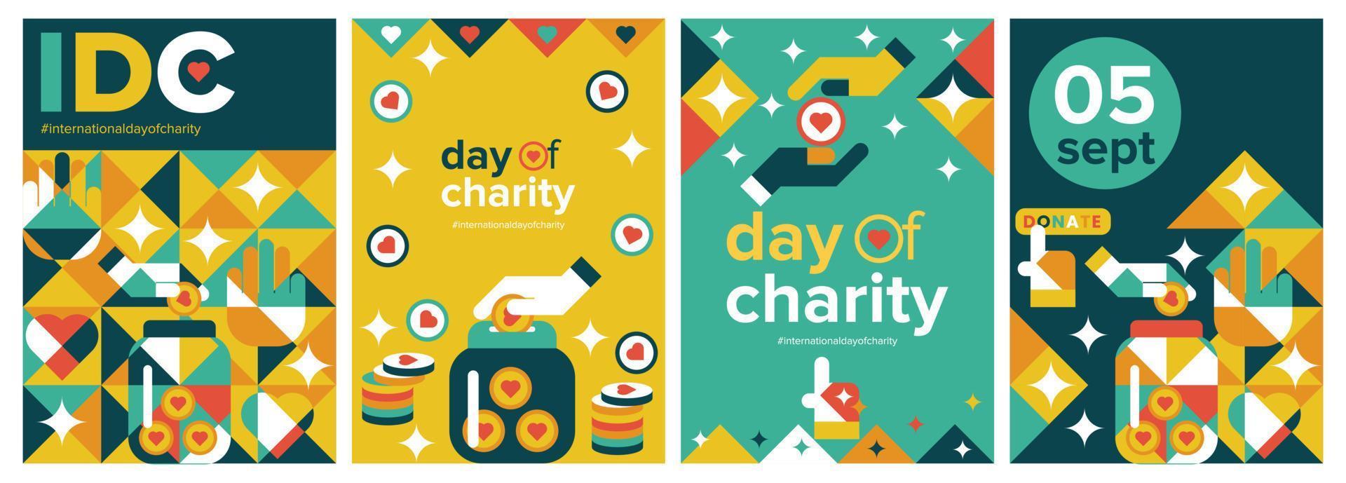 International day of charity greeting card vector collection set