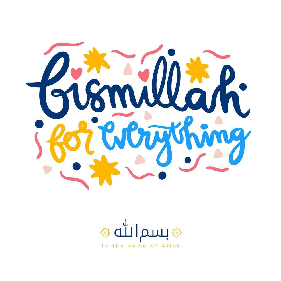 Bismillah for everything. Islamic poster. Alphabet lettering vector typography