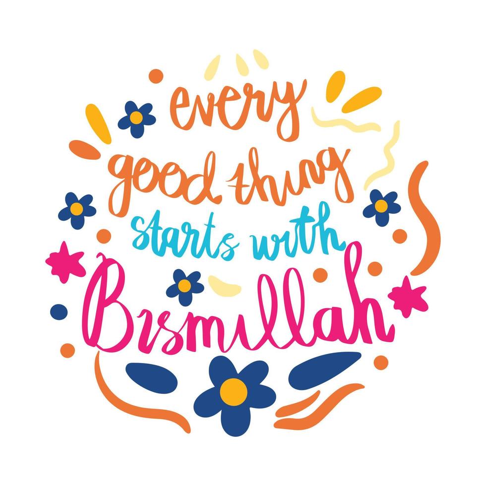 Starts with Bismillah. Islamic poster. Alphabet lettering vector typography