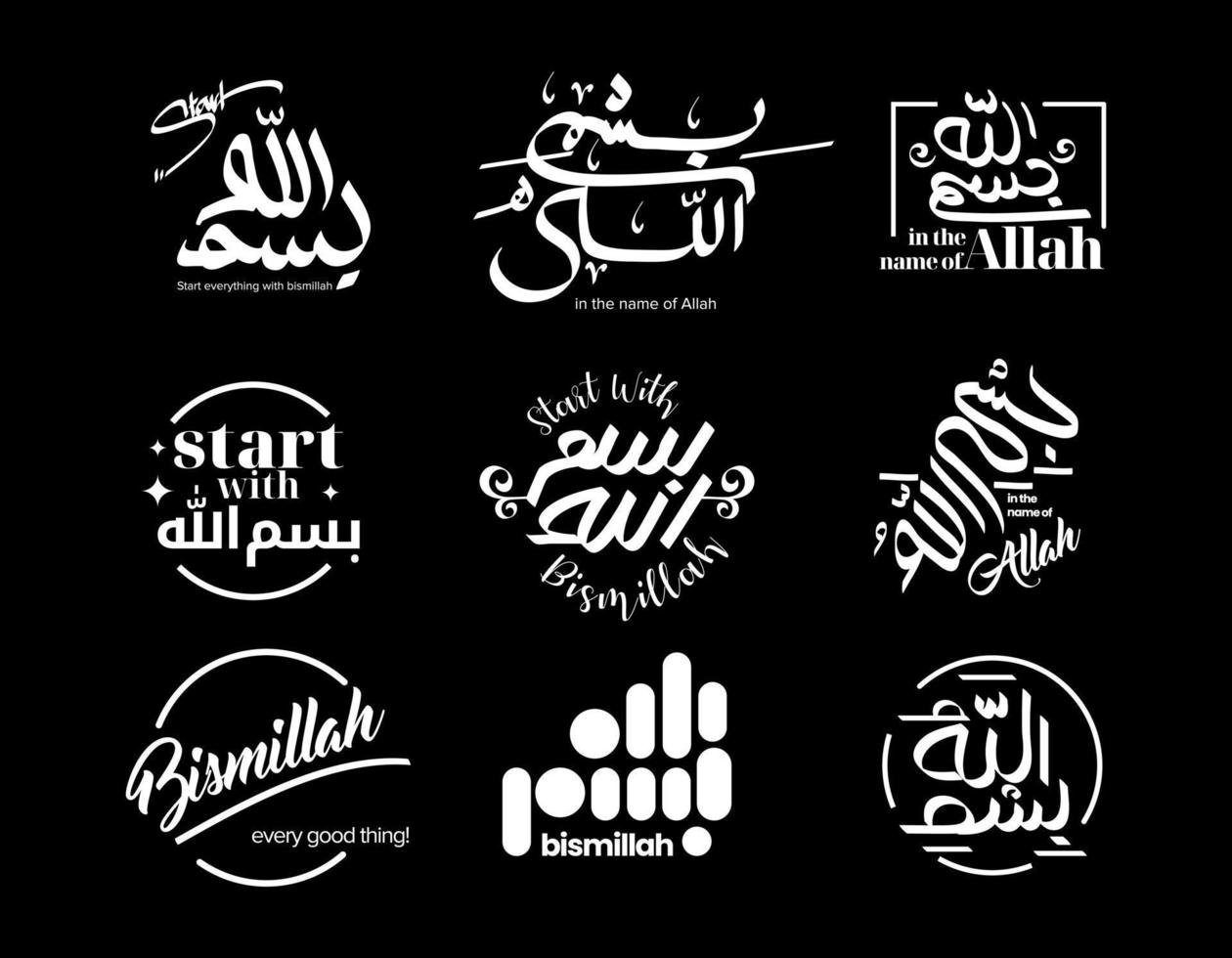 Bismillah calligraphy vector set collection. In the name of Allah. EPS 10