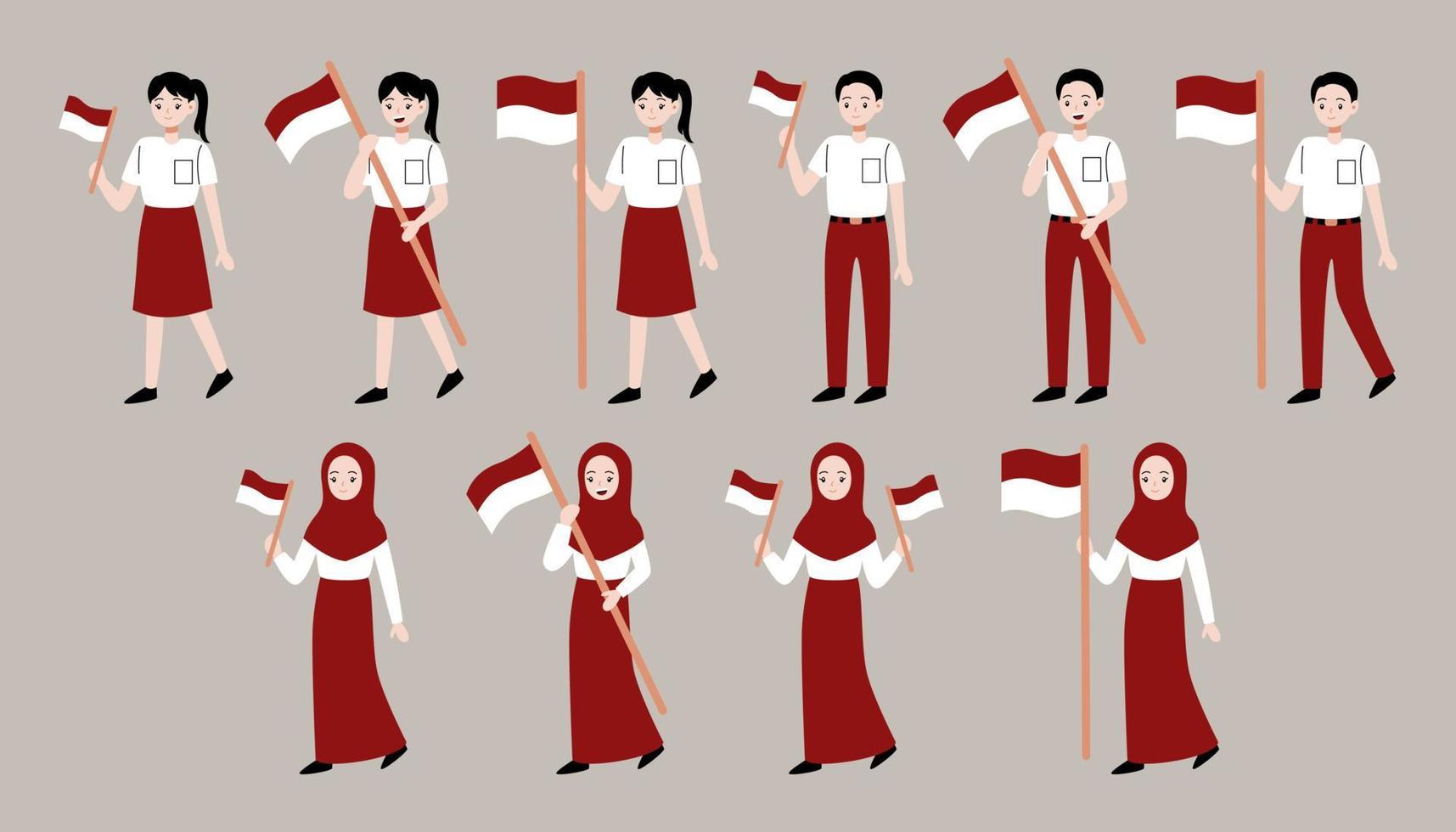 indonesia independence day character holding flag vector
