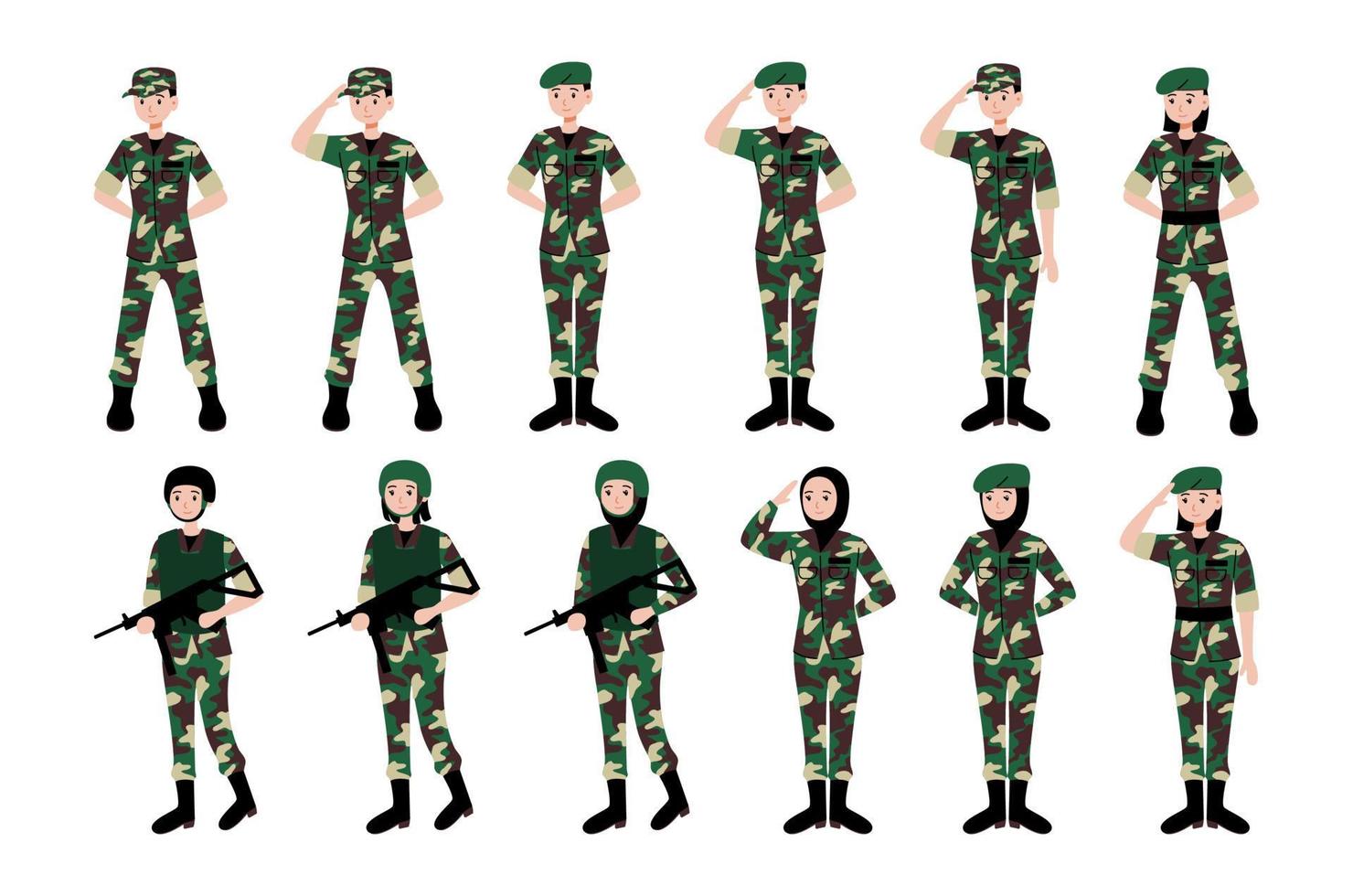 indonesian soldier cartoon character collection vector