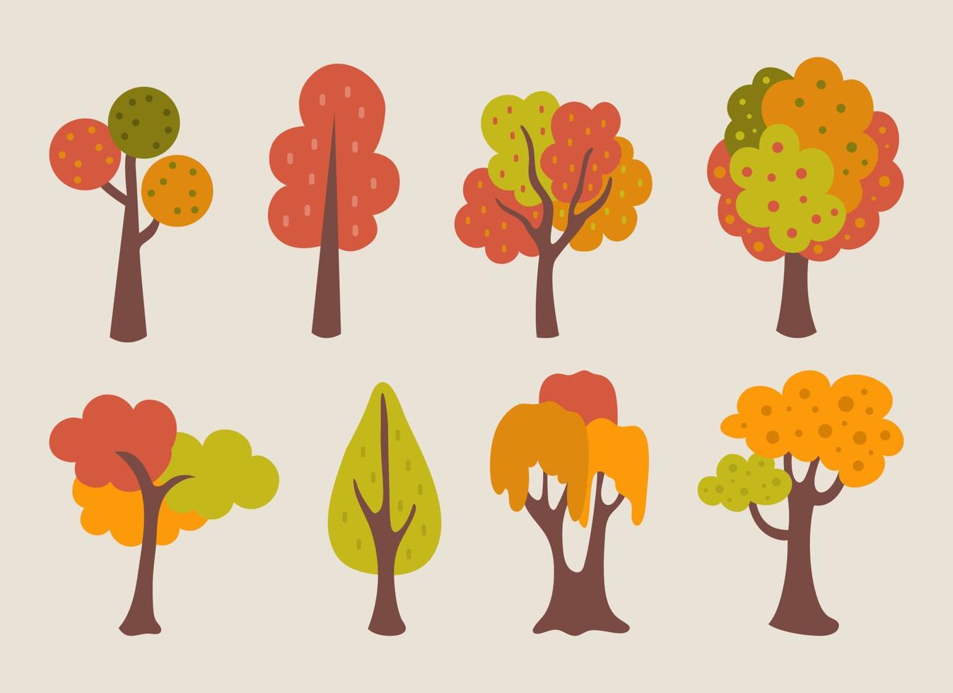 colección de árboles de otoño en estilo dibujado a mano vector