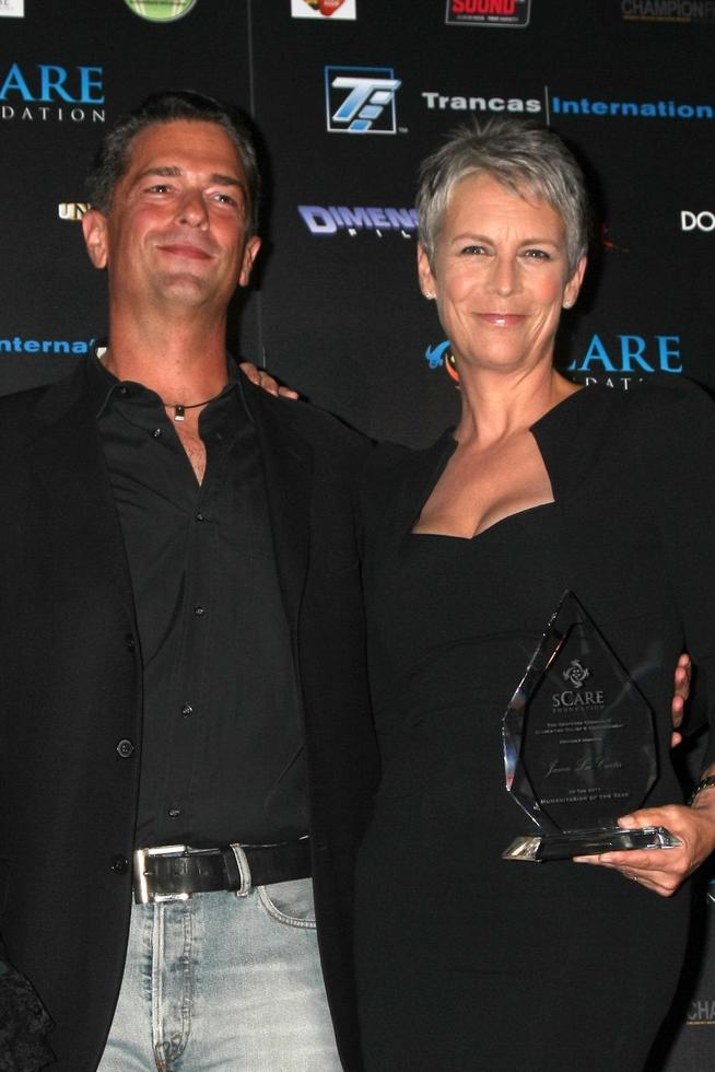 LOS ANGELES, OCT 30 - Malek Akkad, Jamie Lee Curtis at the sCare Foundation Halloween Launch Benefit at Conga Room  LA Live on October 30, 2011 in Los Angeles, CA photo