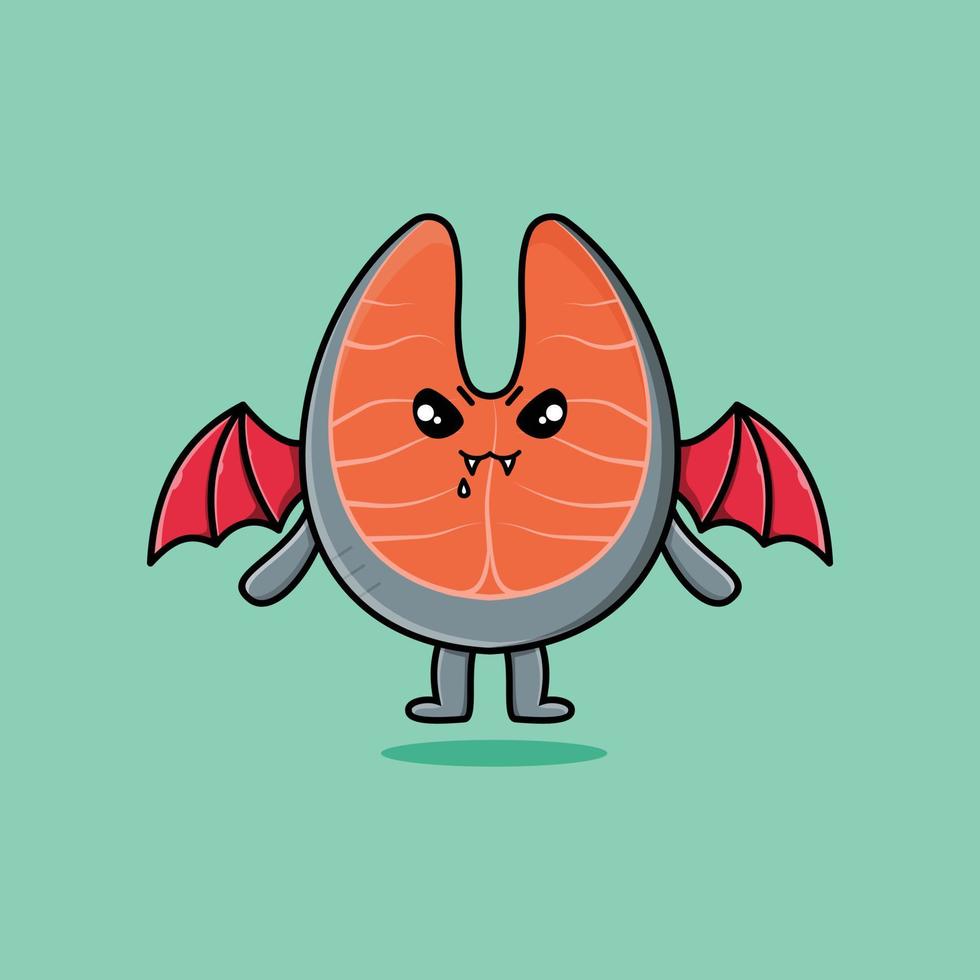 Cute mascot cartoon Fresh salmon dracula with wing vector