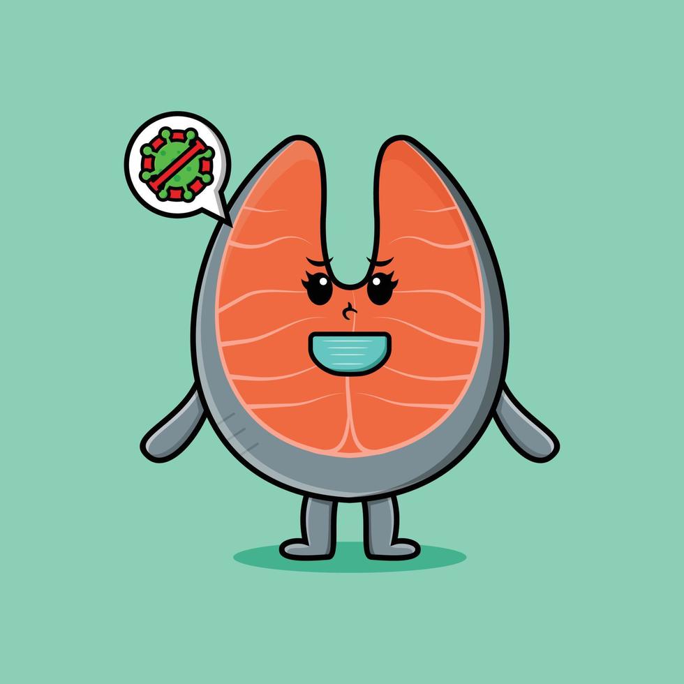 Cute cartoon fresh salmon using mask prevent virus vector