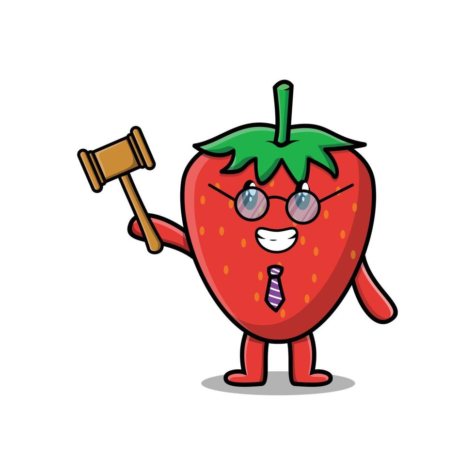 Cute cartoon wise judge strawberry holding hammer vector