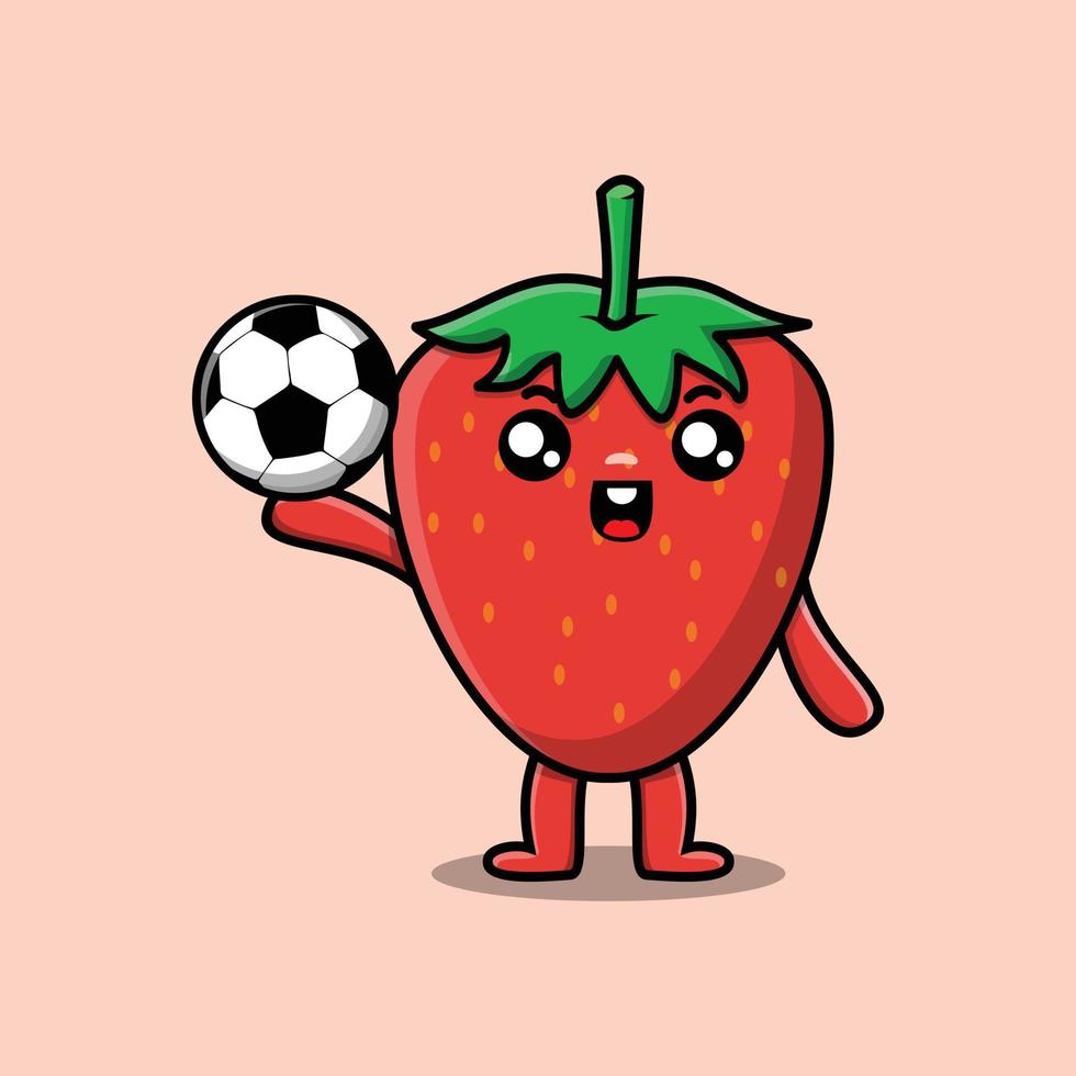 Cute cartoon strawberry character playing football vector