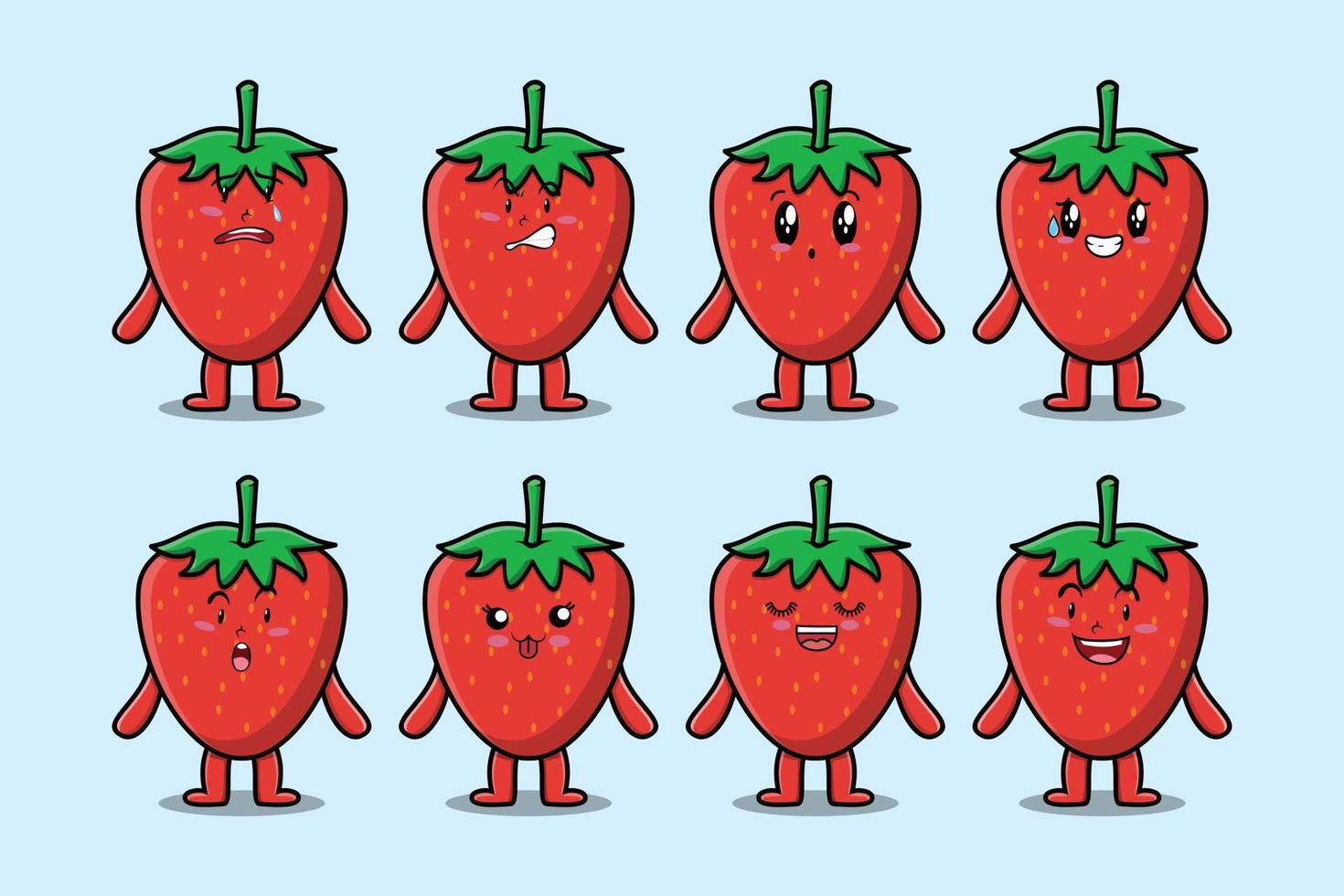 Set kawaii strawberry cartoon with expressions vector