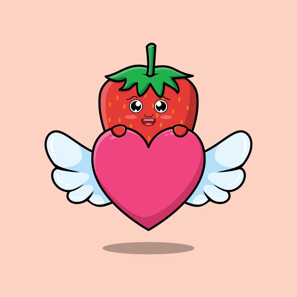 cute cartoon strawberry character hiding heart vector