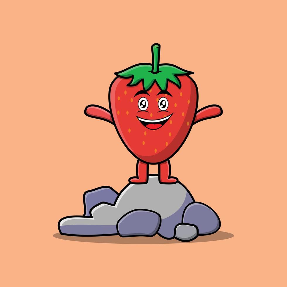 cartoon strawberry character standing in stone vector