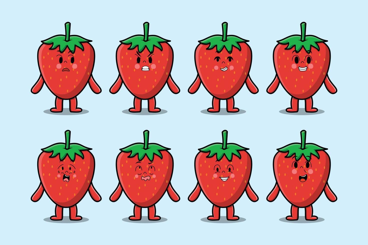 Set kawaii strawberry cartoon with expressions vector