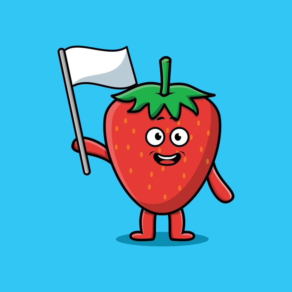 Cute cartoon Strawberry mascot with white flag vector