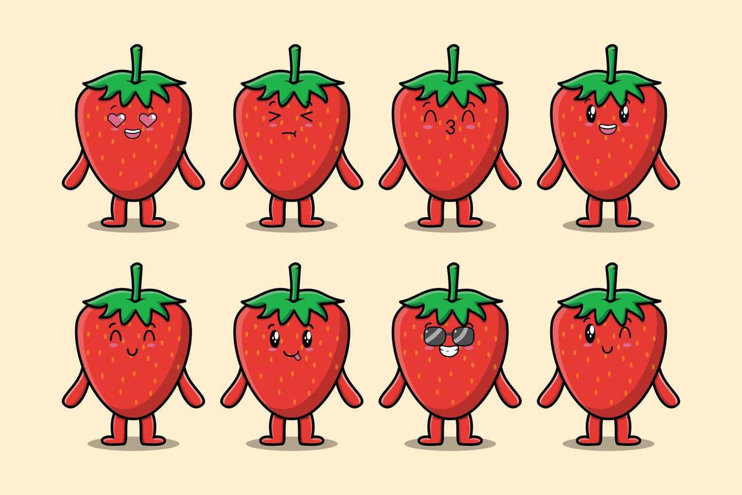 Set kawaii strawberry cartoon with expressions vector