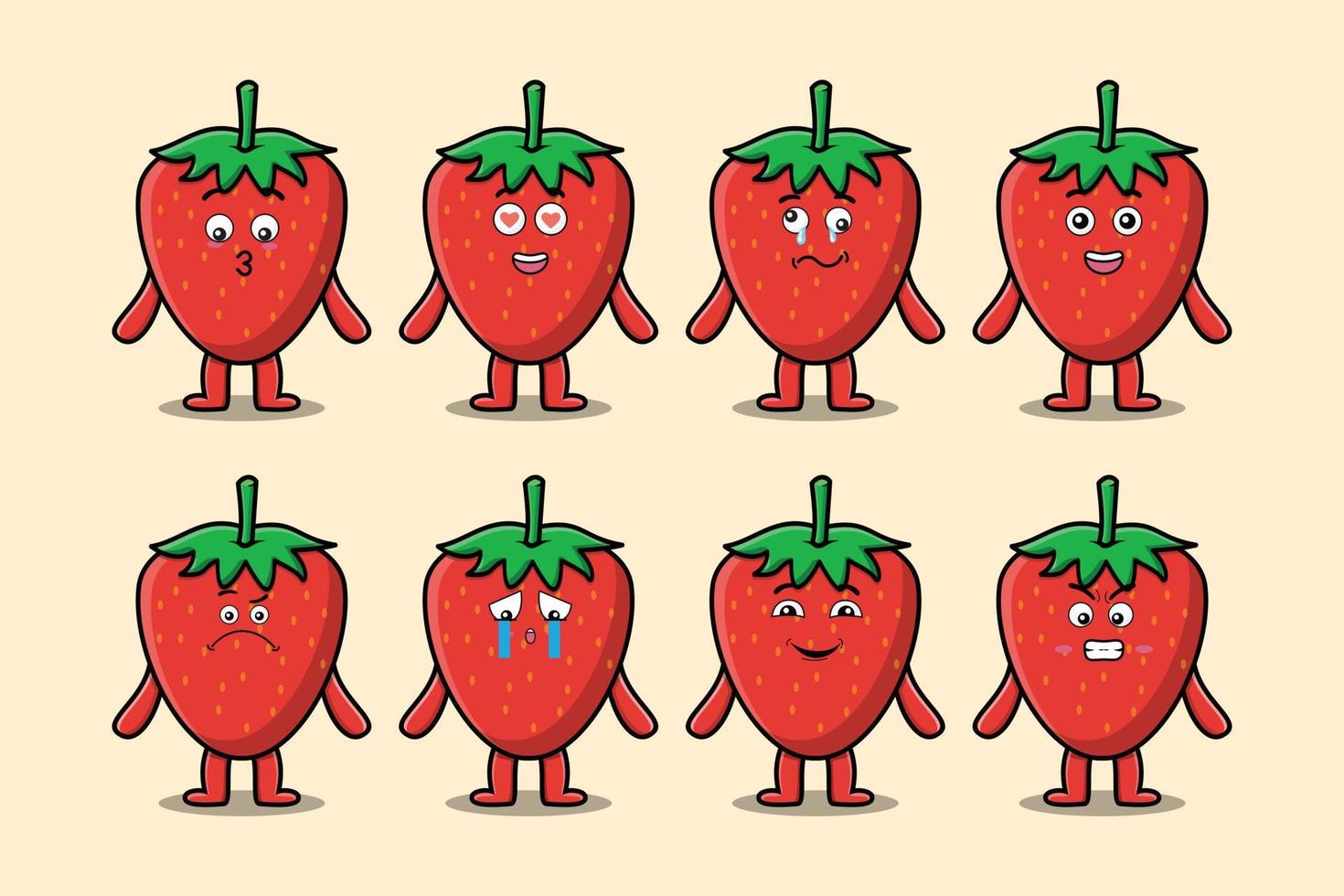 Set kawaii strawberry cartoon with expressions vector