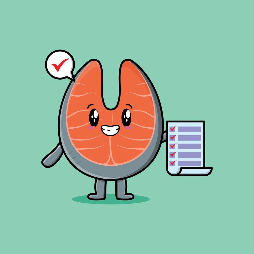 Cute cartoon fresh salmon holding checklist note vector