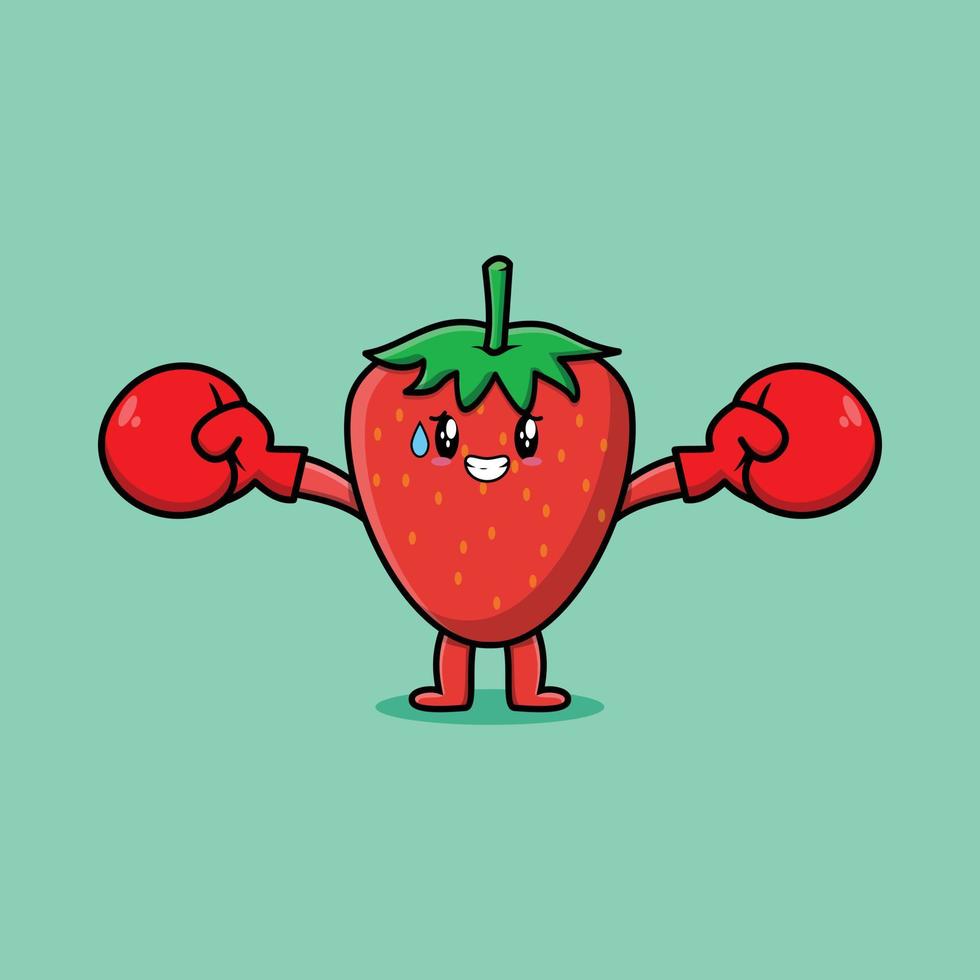 Cute Strawberry cartoon playing sport boxing vector