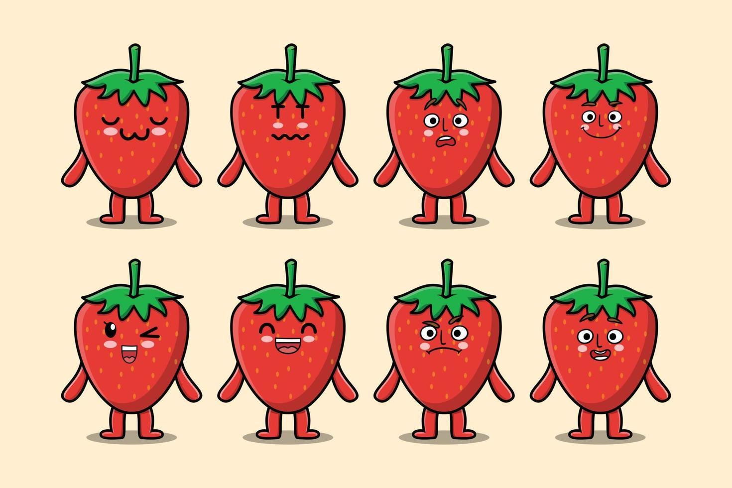 Set kawaii strawberry cartoon with expressions vector