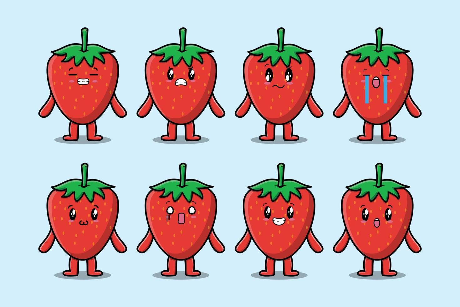 Set kawaii strawberry cartoon with expressions vector
