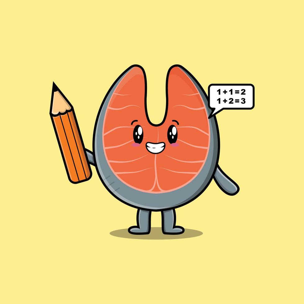 Fresh salmon cartoon clever student with pencil vector