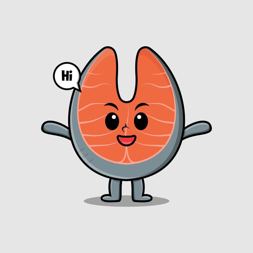 Cute cartoon fresh salmon with happy expression vector