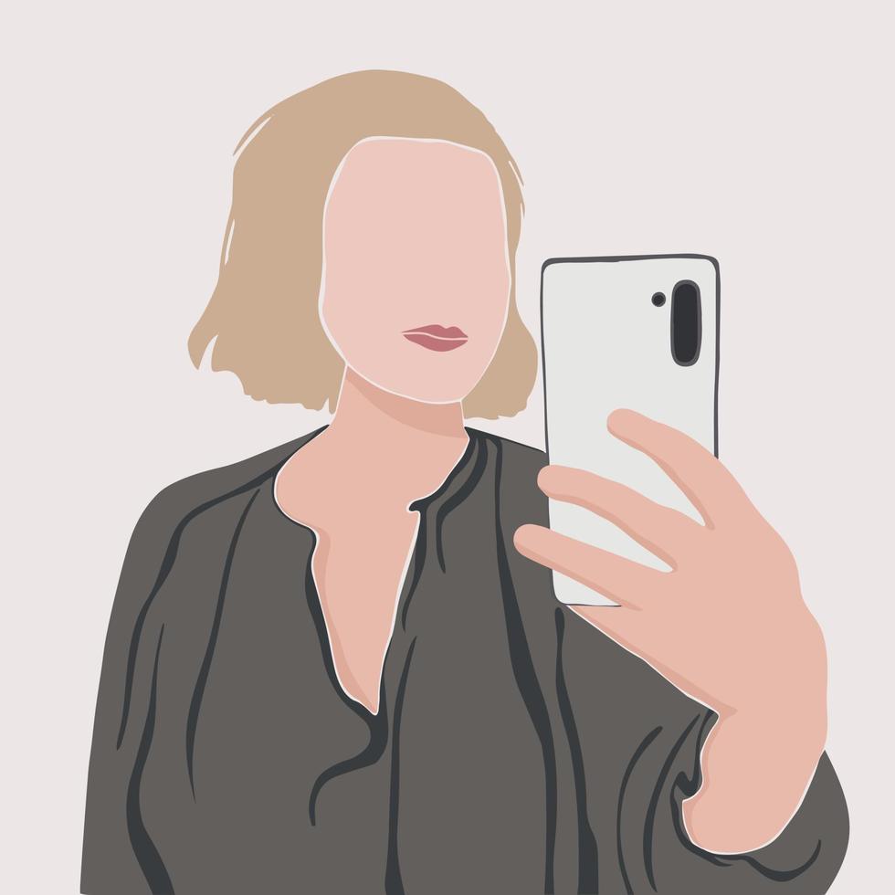 portrait of an abstract girl in a modern minimalist style. Woman woman taking selfie photo with smartphone vector