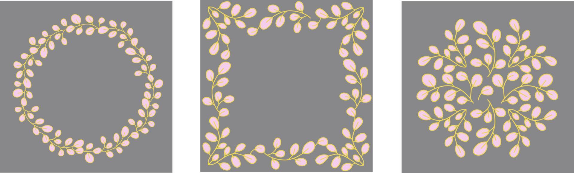Summer Set. Botanical circular design pattern. Tree branches with leaves in green. Frames of plant elements vector