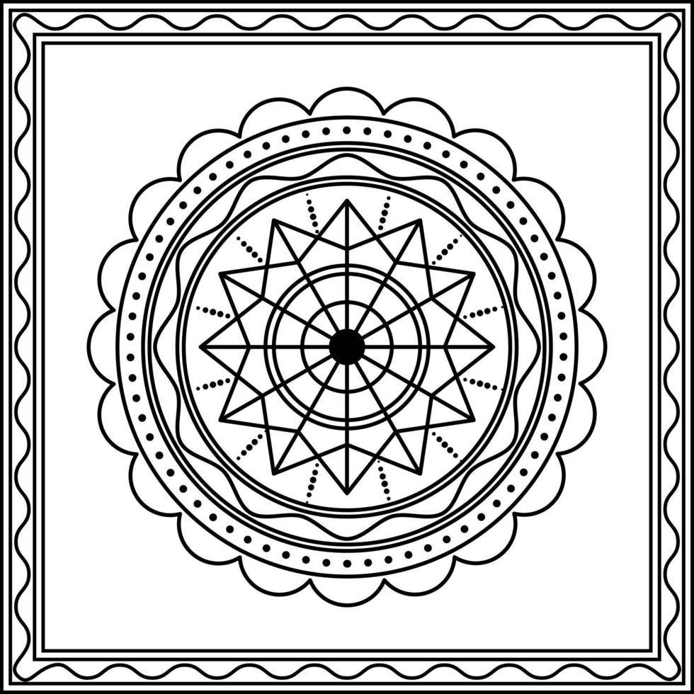 circle flower pattern ornament with square frame. art, line, silhouette, creative and unique style. suitable for symbol, sign, decor, tile, print, wallpaper, card, greeting, wedding and textile vector
