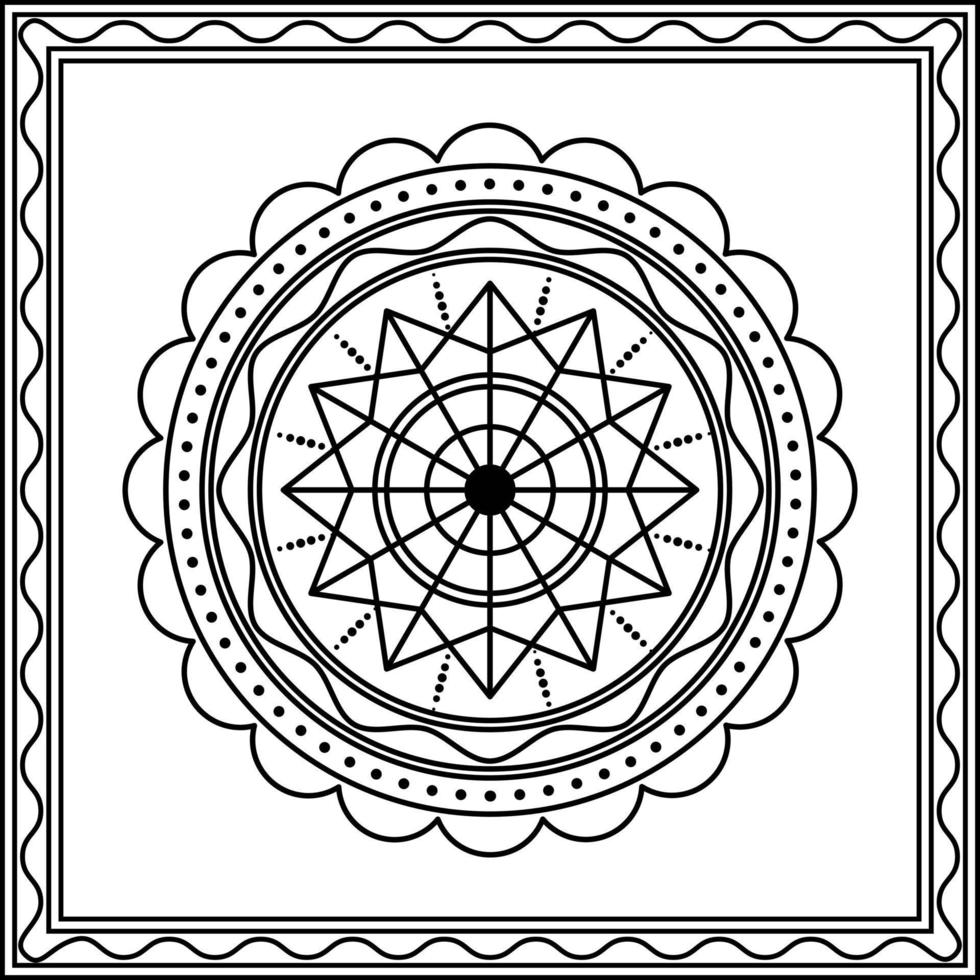 circle flower pattern ornament with square frame. art, line, silhouette, creative and unique style. suitable for symbol, sign, decor, tile, print, wallpaper, card, greeting, wedding and textile vector