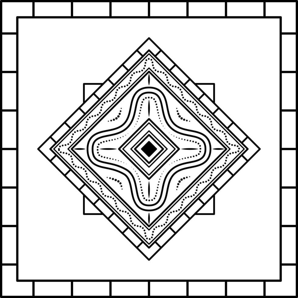 ornamento de mandala de flor cuadrada con marco cuadrado sobre fondo blanco. arte, línea, silueta, estilo creativo y único. adecuado para símbolo, decoración, mosaico, impresión, papel tapiz, tarjeta, saludo y textil vector