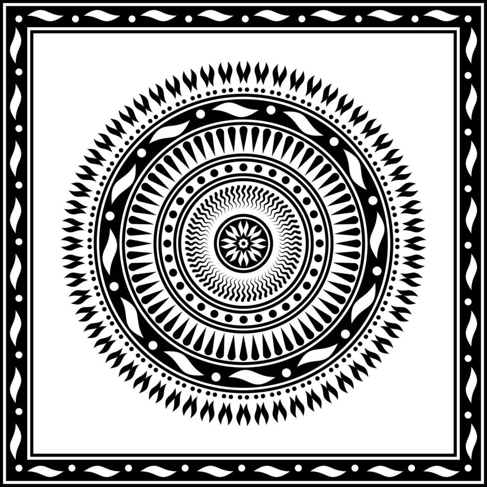circle mandala ornament with square frame on white background. art, line, silhouette, creative and unique style. suitable for symbol, decor, tile, print, wallpaper, card, greeting, wedding and textile vector