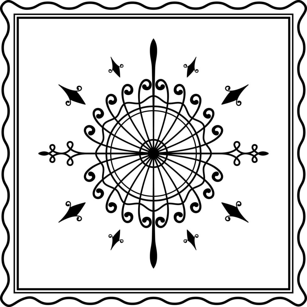 circle ornament with square frame on white background. art, line, silhouette, creative and unique style. suitable for symbol, sign, decor, tile, print, wallpaper, card, greeting, wedding and textile vector