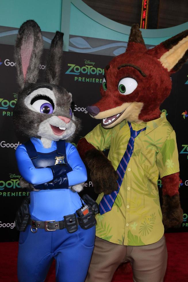 LOS ANGELES, FEB 17 - Judy Hopps, Nick Wilde, Zootopia characters at the Zootopia Premiere at the El Capitan Theater on February 17, 2016 in Los Angeles, CA photo