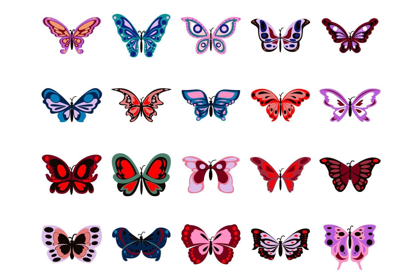 set of colorful butterfly vector illustration