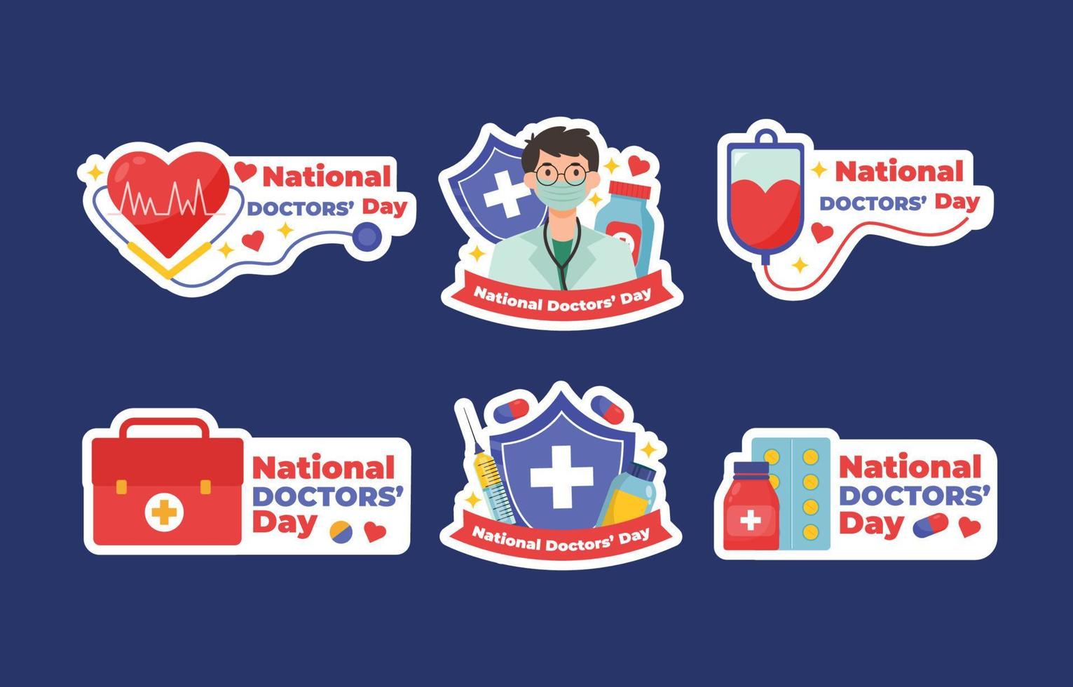 National Doctor Day Sticker Set vector