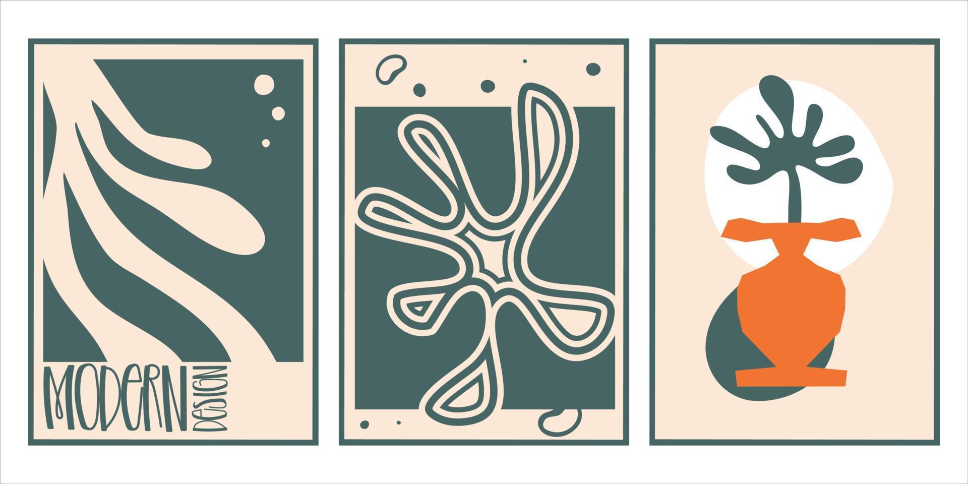 Aesthetic matisse poster set isolated with text. Modern minimal design collection. Abstract vector illustration. Vintage nature graphic. Abstract art background vector. Trendy floral design
