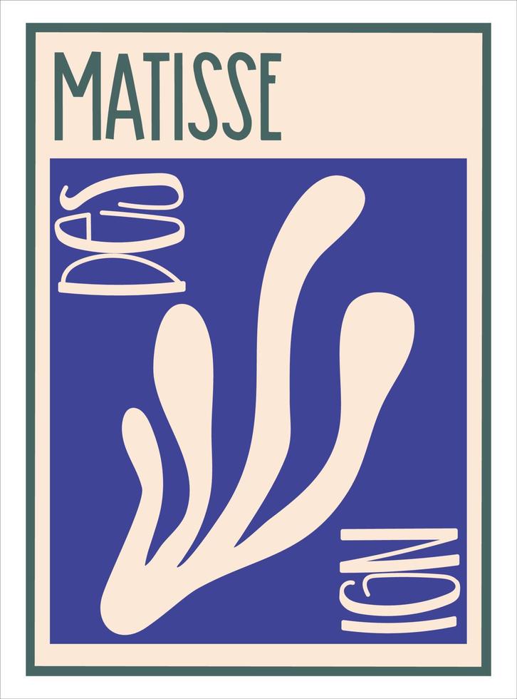 cartel estético matisse aislado con texto. diseño minimalista moderno. ilustración vectorial abstracta. gráfico de naturaleza vintage. vector de fondo de arte abstracto. diseño floral azul de moda.