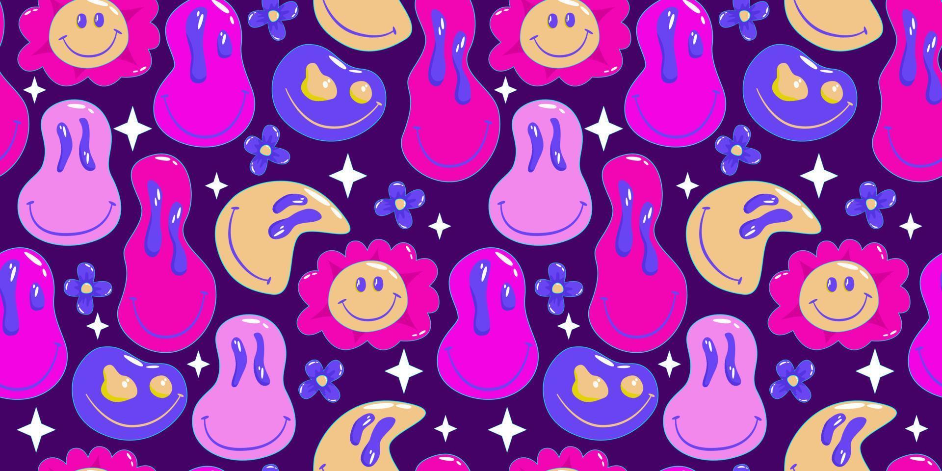 Trippy psychedelic aesthetic y2k seamless pattern. Trippy smile ...