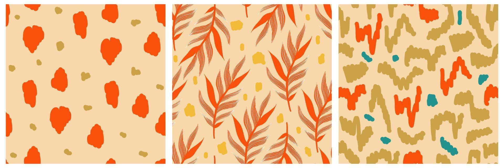 conjunto de patrones sin fisuras de la jungla boho estética para el diseño de impresión. fondo floral tropical de la colección botánica boho. patrón de selva floral exótico moderno. textura geométrica. diseño de impresión. vector