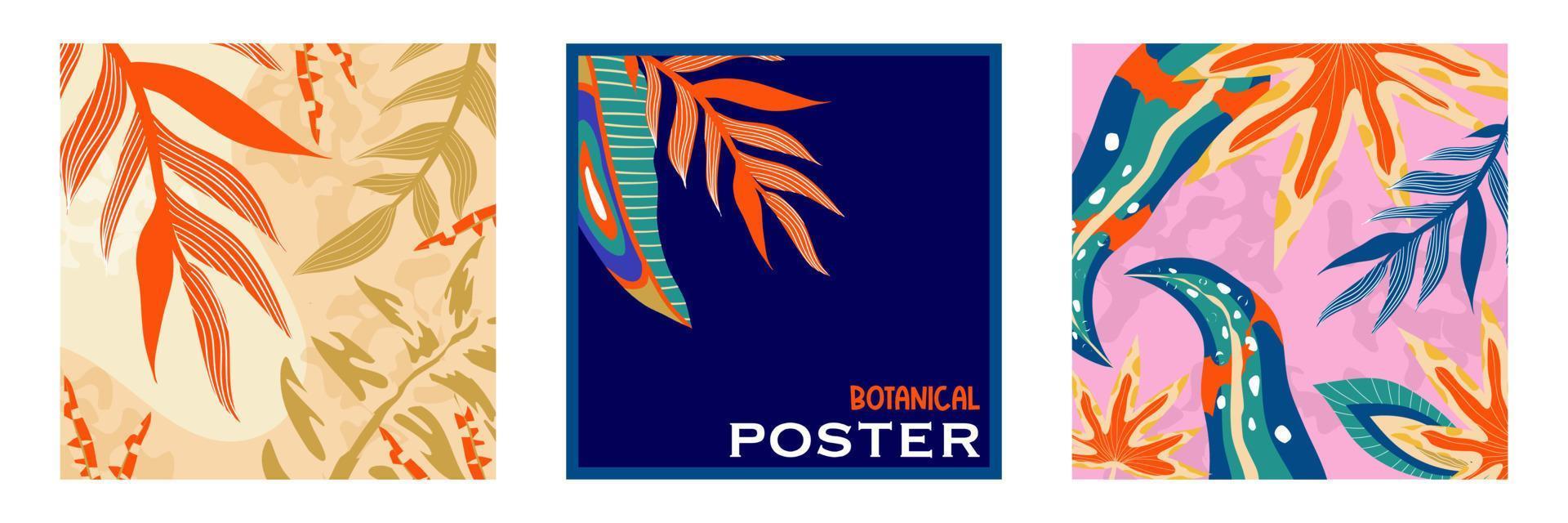 Trendy aestethic boho jungle set flyer. Abstract trendy exotic floral jungle background. Design template. Abstract nature background. Tropical foliage art cover vector