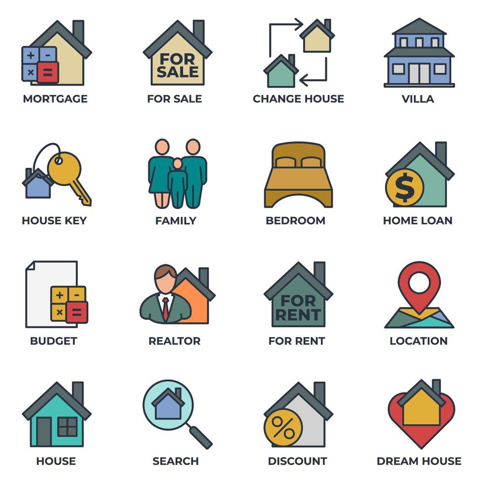 Set of Real Estate icon logo vector illustration. House pack symbol template. house, family, dream house, realtor and more for graphic and web design collection