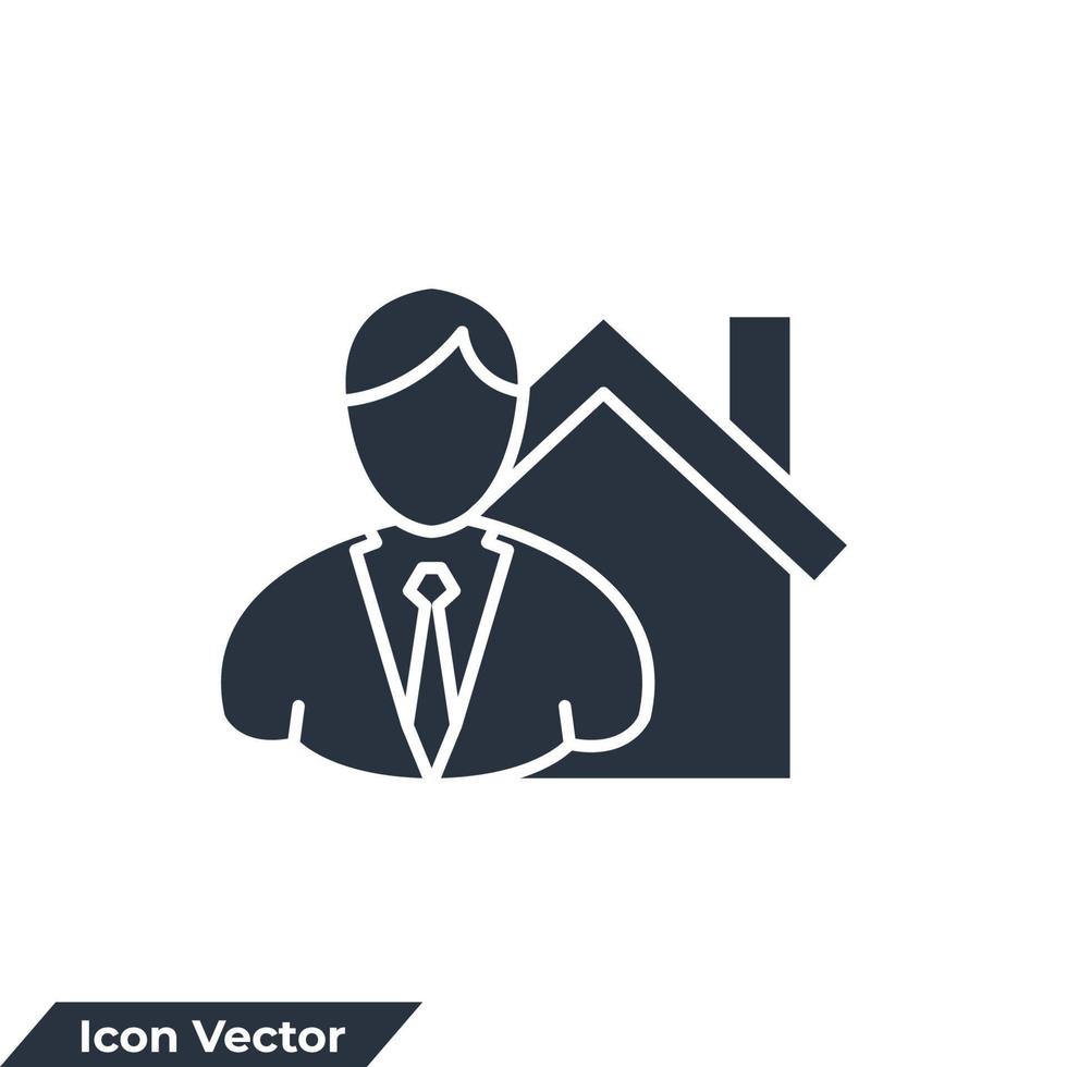 Ilustración de vector de logotipo de icono de agente inmobiliario. hombre de negocios y plantilla de símbolo de casa para la colección de diseño gráfico y web