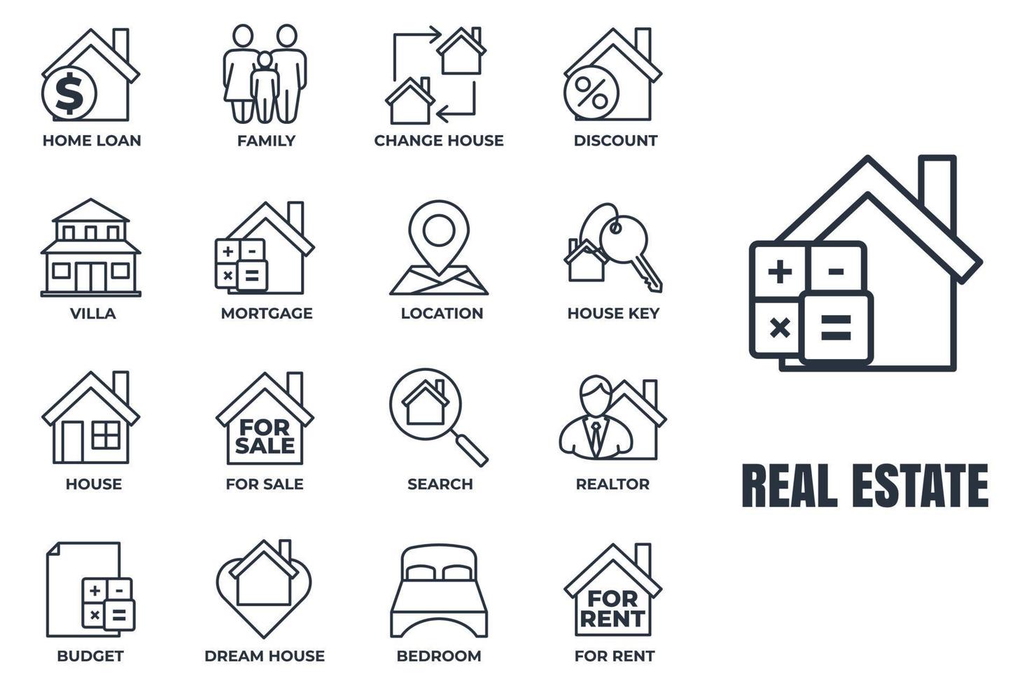 Set of Real Estate icon logo vector illustration. House pack symbol template. house, family, dream house, realtor and more for graphic and web design collection